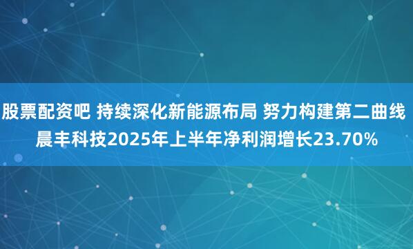 股票配资吧 持续深化新能源布局 努力构建第二曲线 晨丰科技2025年上半年净利润增长23.70%